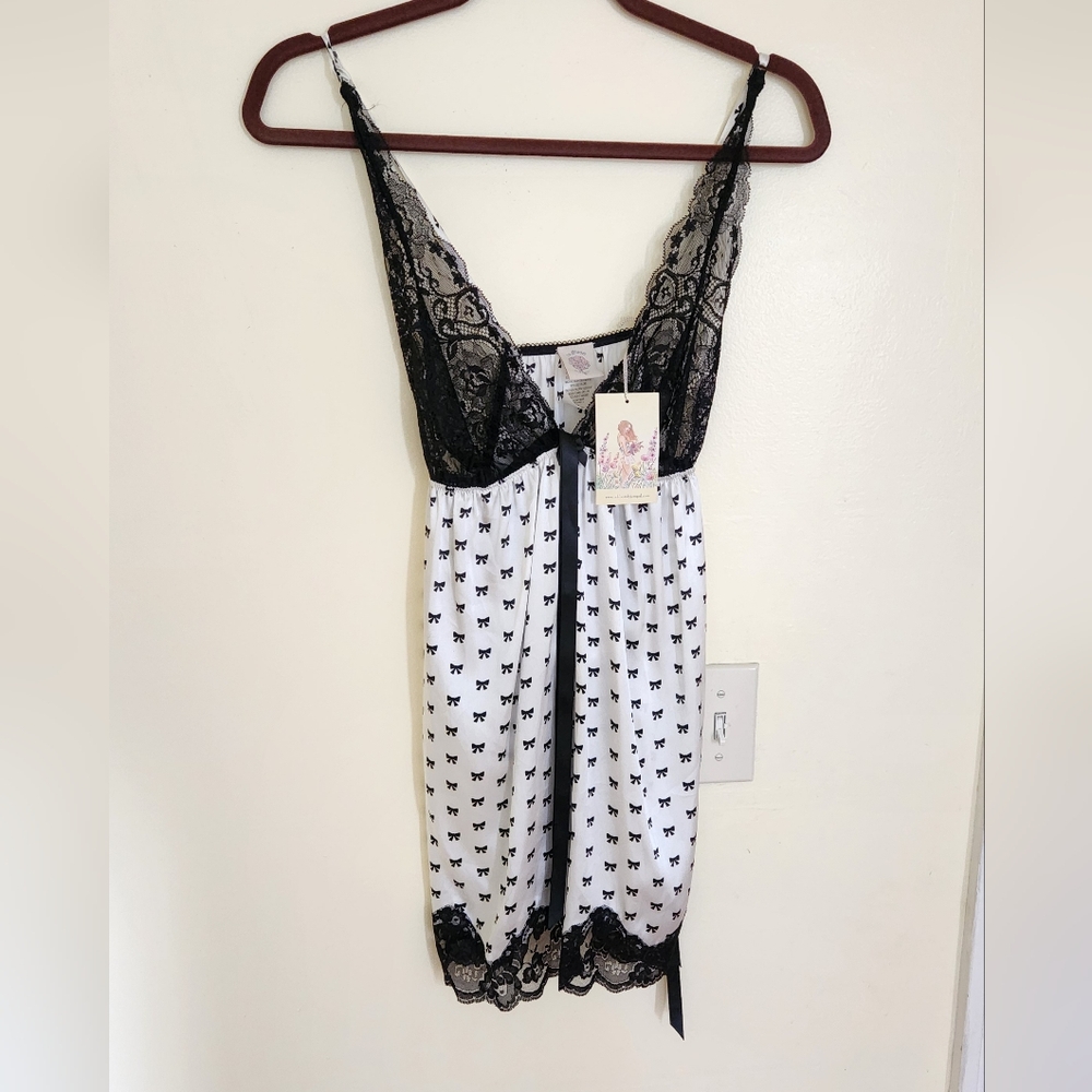 NWT In Bloom chemise bows slip dress with matching thong coquette sexy Lace MED
